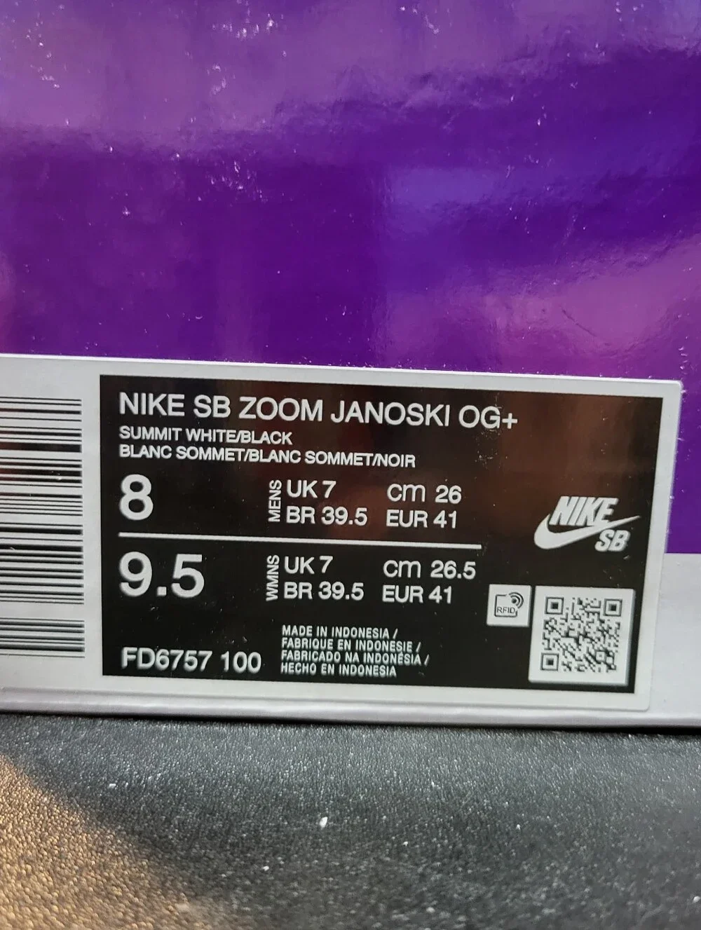 *NEW* Nike SB Zoom Stefan Janoski OG+ Summit White Black Size Men’s 8 Women 9.5